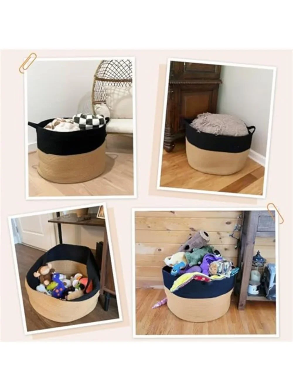 New XXXLarge Woven Rope Blanket Basket Living Room Black Camel, 90L
